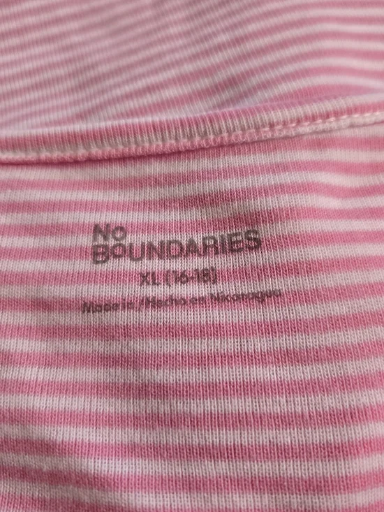 No Boundaries Pink & White Striped Square Neck Long Sleeve Top Juniors XL - Picture 5 of 6